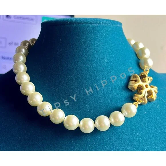 Tory Burch Roxanne Gold and Pearl Choaker Necklace - Picture 2 of 5